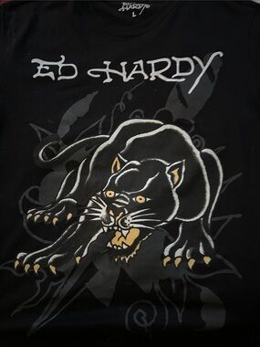 Ed Hardy Black Panther Graphic Tee - Black & Gold